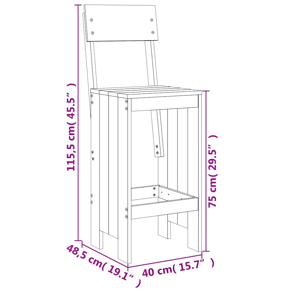 Outdoor Furniture Set 3 Piece Garden Bar White Solid Wood Pine Natural Douglas 8