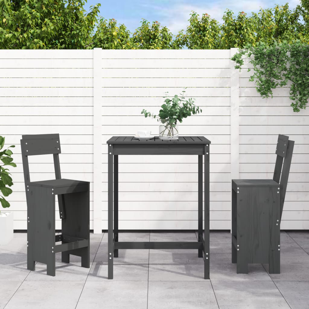 3 Piece Garden Bar Set White Solid Wood Pine