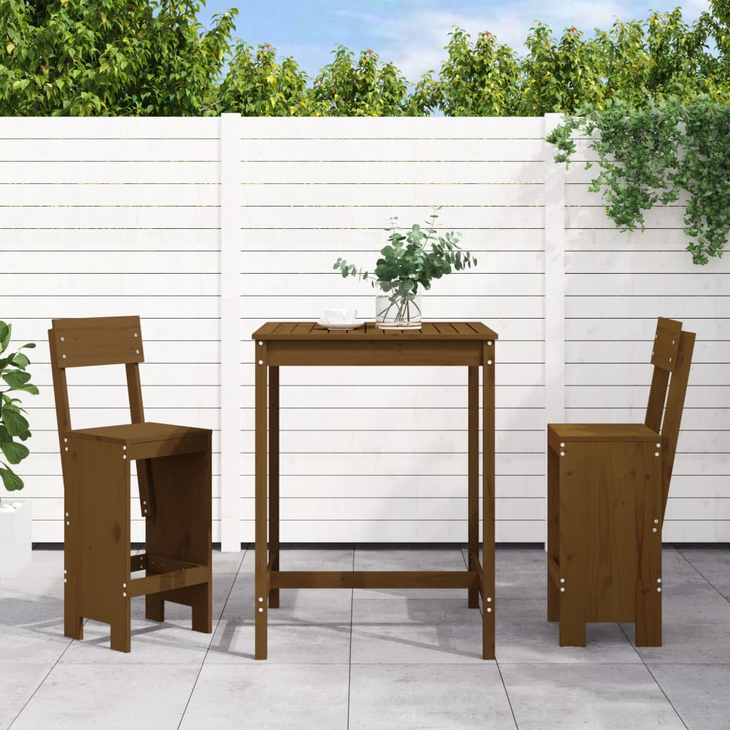 3 Piece Garden Bar Set White Solid Wood Pine