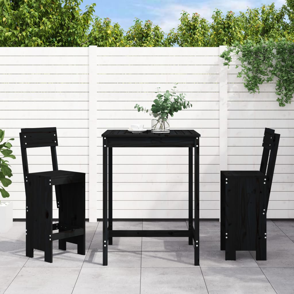 3 Piece Garden Bar Set White Solid Wood Pine