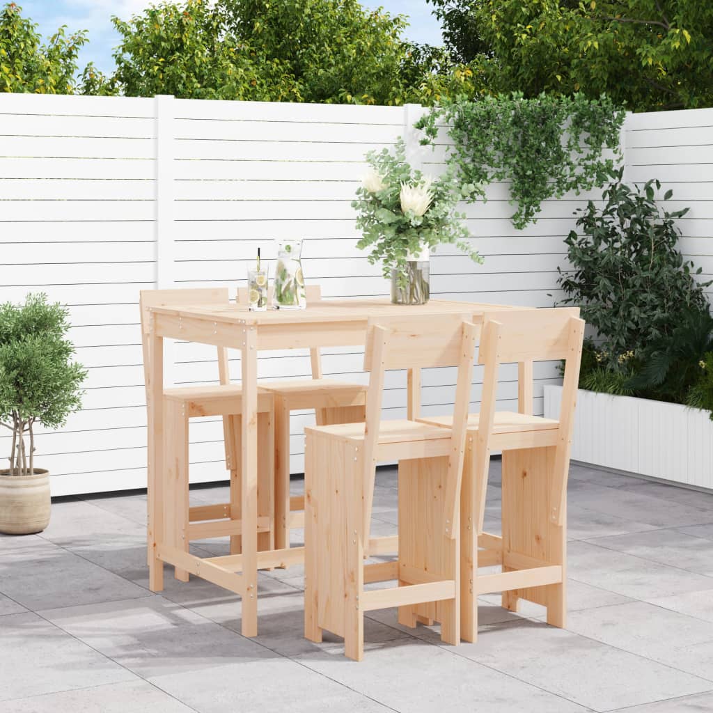 5 Piece Garden Bar Set White Solid Wood Pine