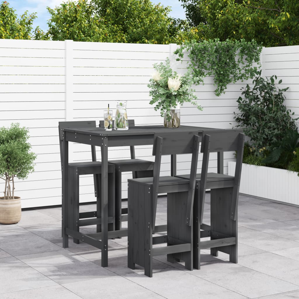 5 Piece Garden Bar Set White Solid Wood Pine