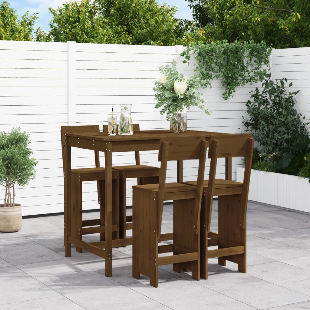 5 Piece Garden Bar Set White Solid Wood Pine
