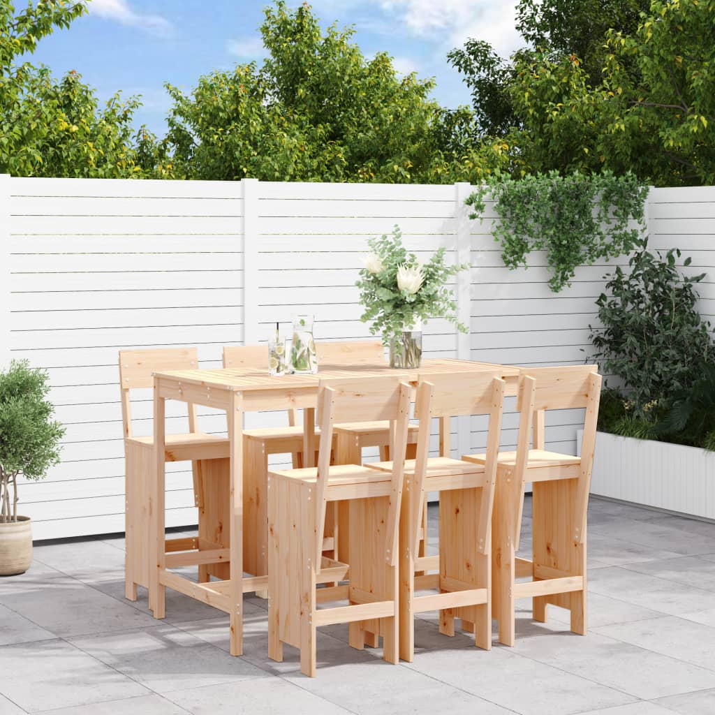 7 Piece Garden Bar Set Grey Solid Wood Pine