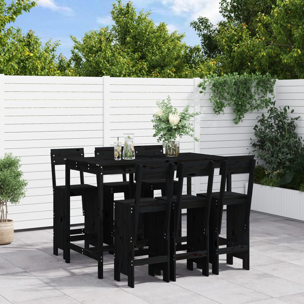 7 Piece Garden Bar Set Grey Solid Wood Pine