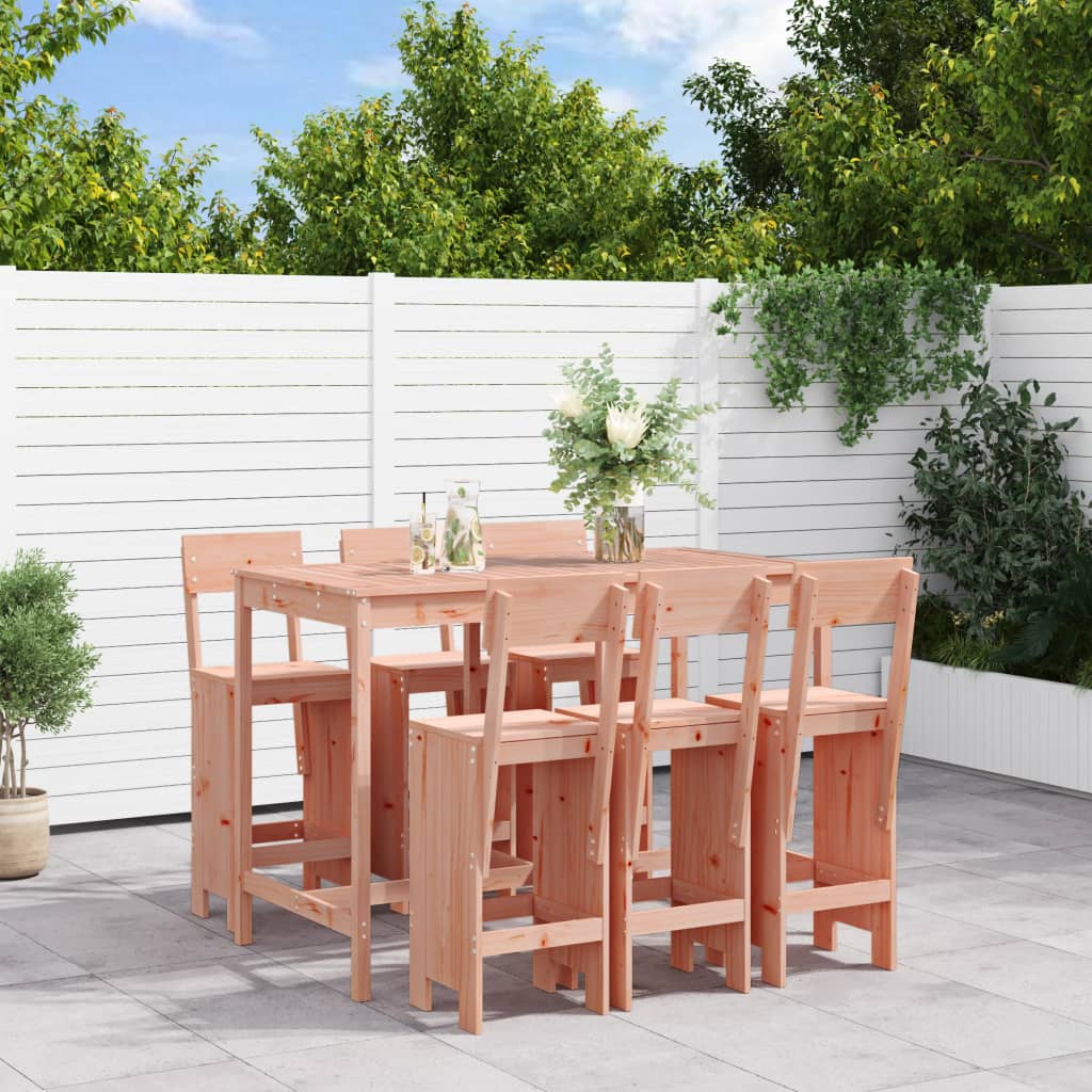 7 Piece Garden Bar Set Grey Solid Wood Pine