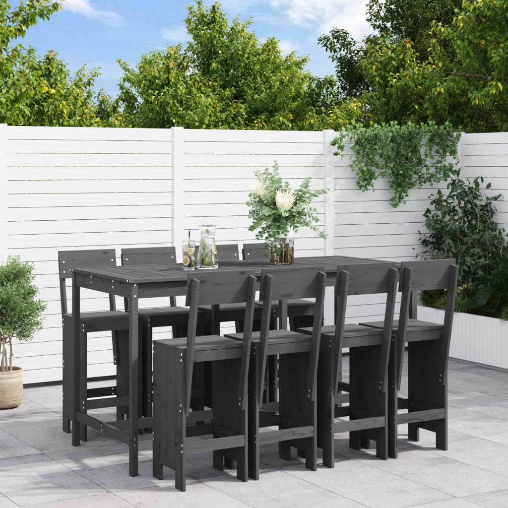 9 Piece Garden Bar Set White Solid Wood Pine