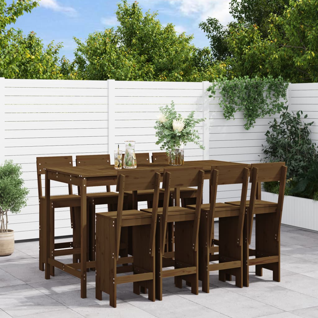 9 Piece Garden Bar Set White Solid Wood Pine