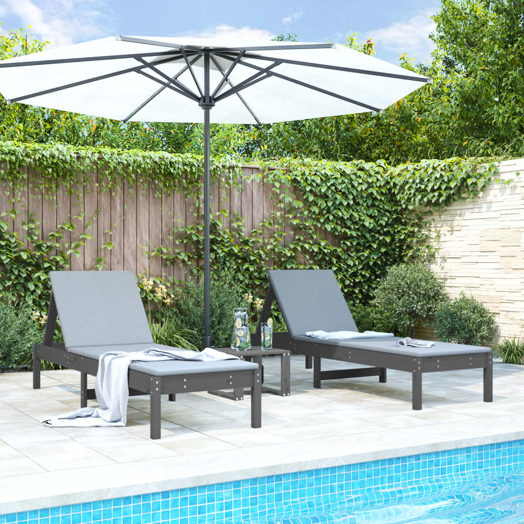 Sun Loungers 2 Pcs Black 199.5X60X74 Cm Solid Wood Pine