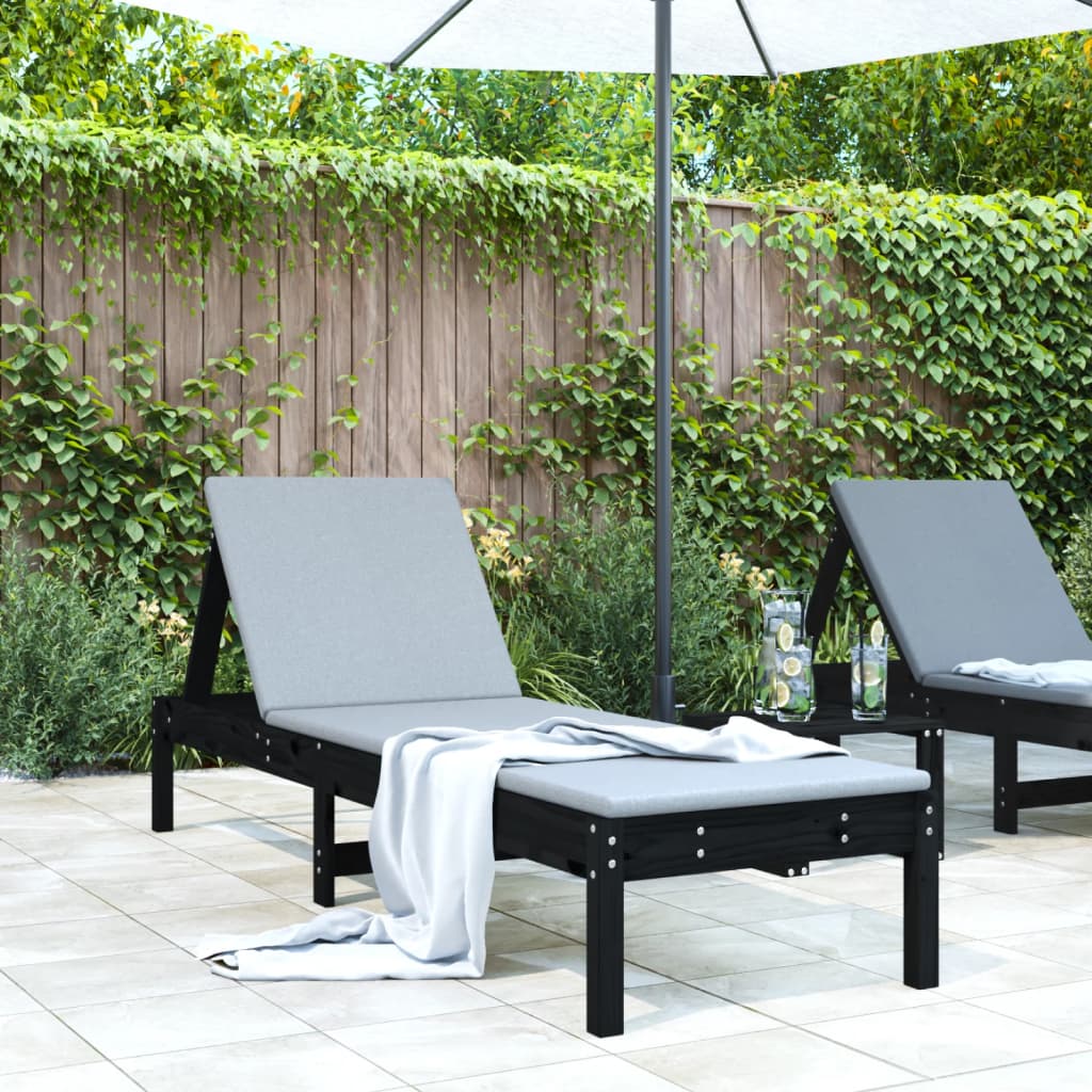 Sun Loungers 2 Pcs Black 199.5X60X74 Cm Solid Wood Pine