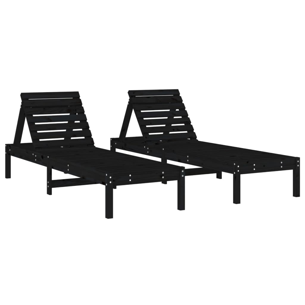 Sun Loungers 2 Pcs Black 199.5X60X74 Cm Solid Wood Pine