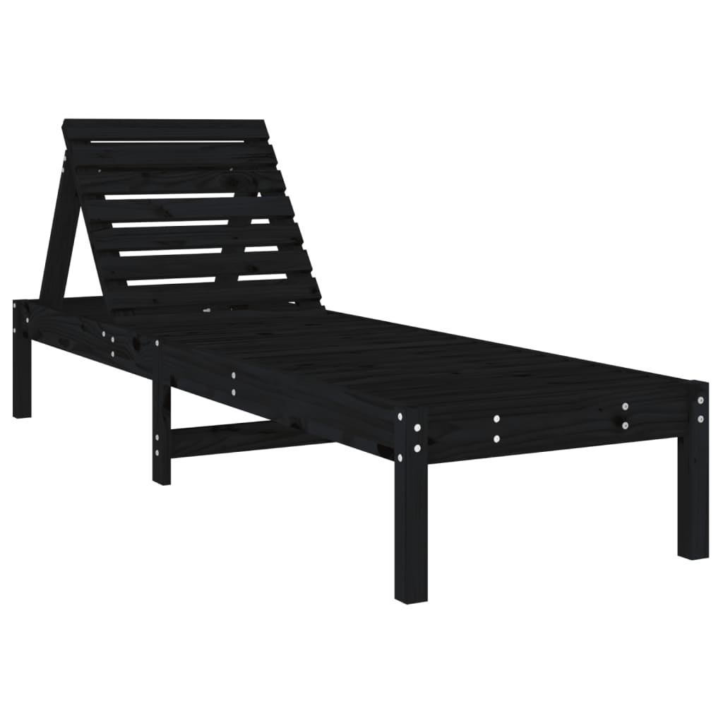 Sun Loungers 2 Pcs Black 199.5X60X74 Cm Solid Wood Pine