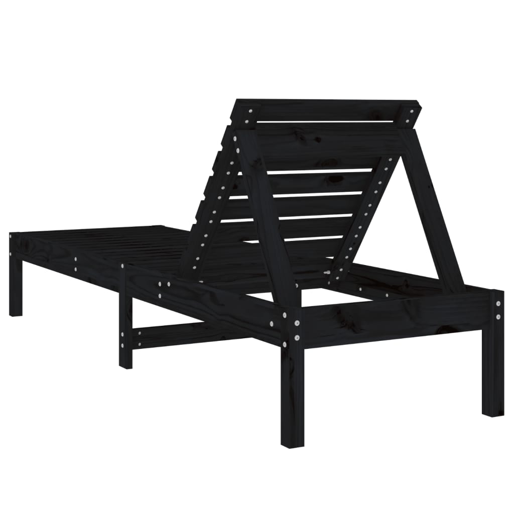 Sun Loungers 2 Pcs Black 199.5X60X74 Cm Solid Wood Pine