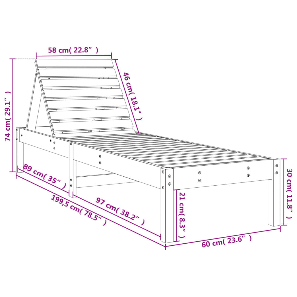 Sun Loungers 2 Pcs Black 199.5X60X74 Cm Solid Wood Pine