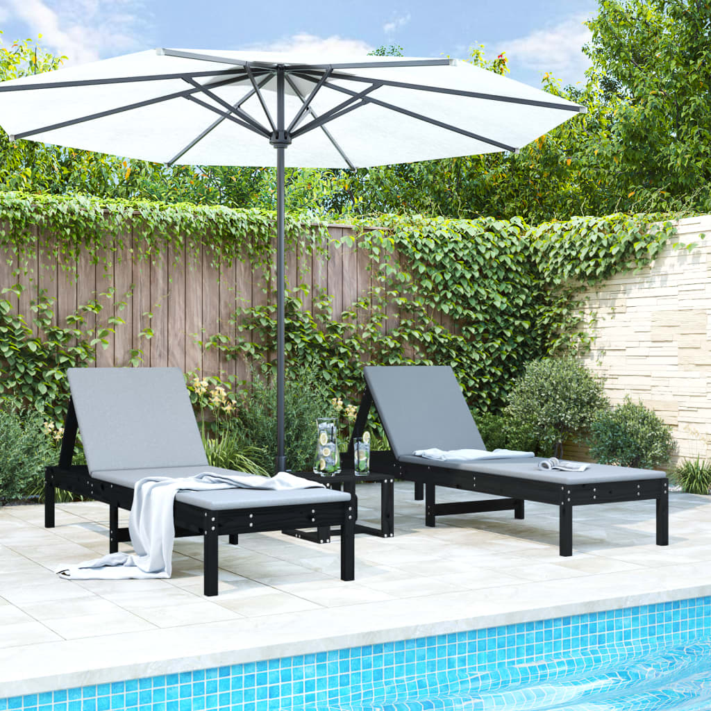 Sun Loungers 2 Pcs Black 199.5X60X74 Cm Solid Wood Pine