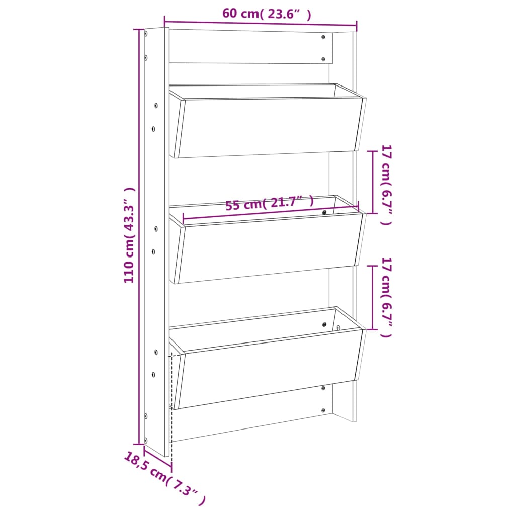 Wall Planter 3-Tier 60X18.5X110 Cm Solid Wood Douglas