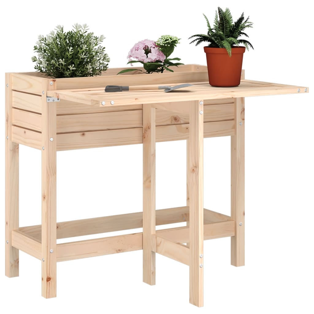 Garden Planter With Folding Tabletop Honey Brown Solid Wood Pine