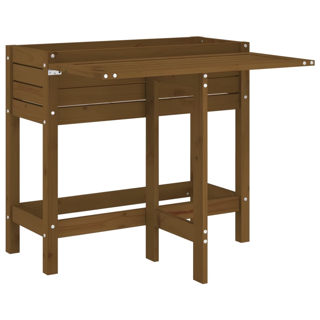 Garden Planter With Folding Tabletop Honey Brown Solid Wood Pine