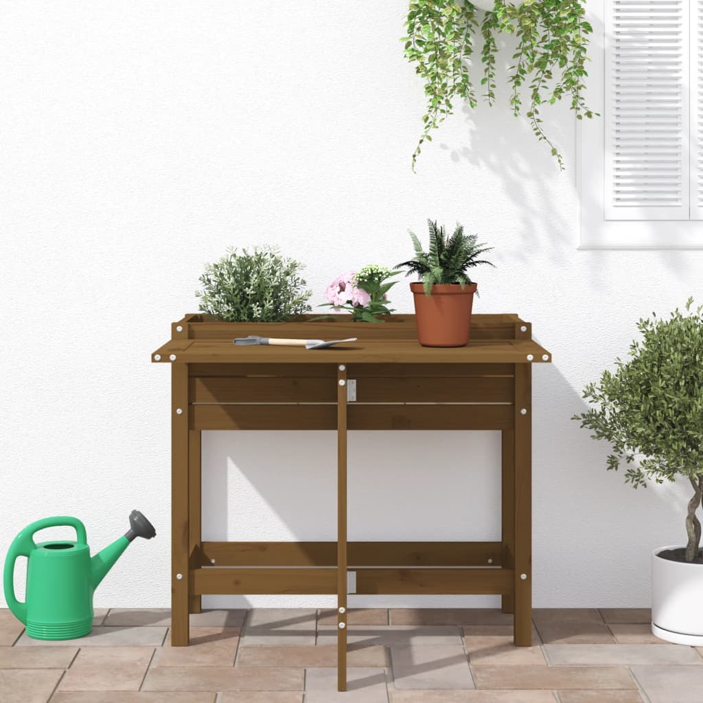 Garden Planter With Folding Tabletop Honey Brown Solid Wood Pine