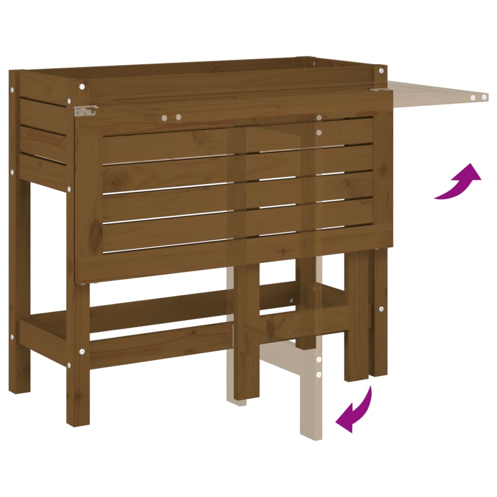 Garden Planter With Folding Tabletop Honey Brown Solid Wood Pine