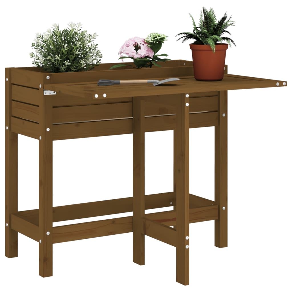Garden Planter With Folding Tabletop Honey Brown Solid Wood Pine