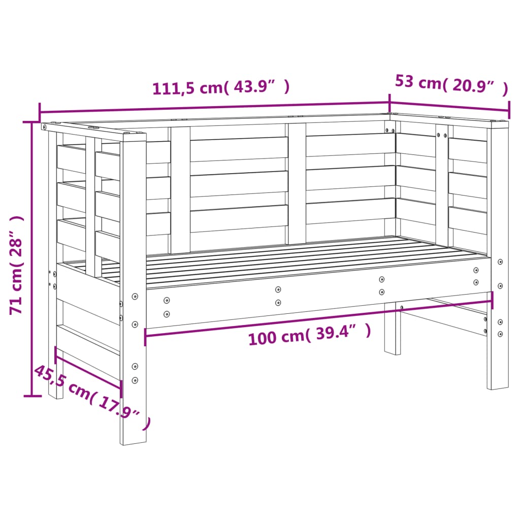 Garden Bench Black 111.5X53X71 Cm Solid Wood Pine