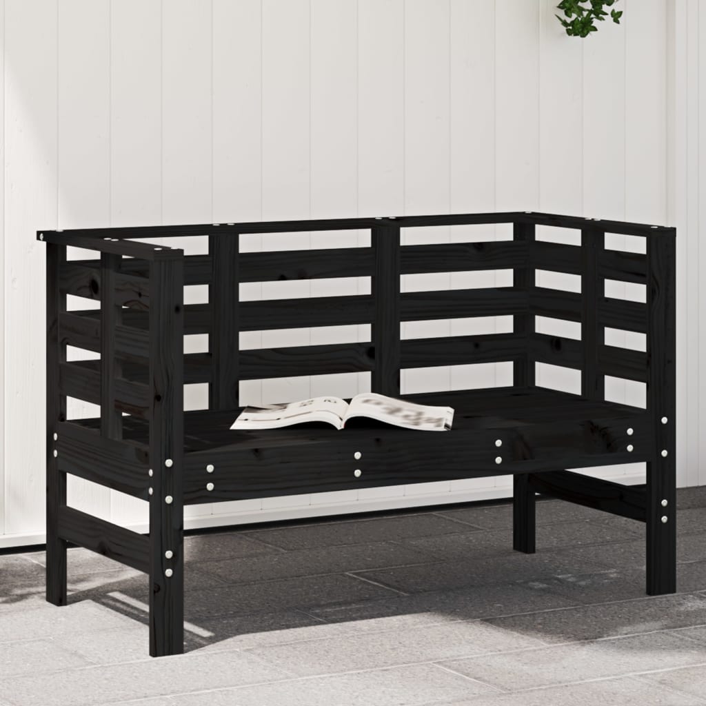 Garden Bench Black 111.5X53X71 Cm Solid Wood Pine