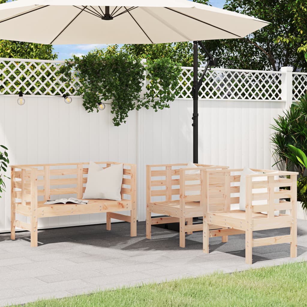 3 Piece Garden Lounge Set Grey Solid Wood Pine