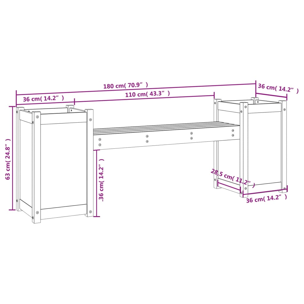 Planter Bench 180X36X63 Cm Solid Wood Douglas