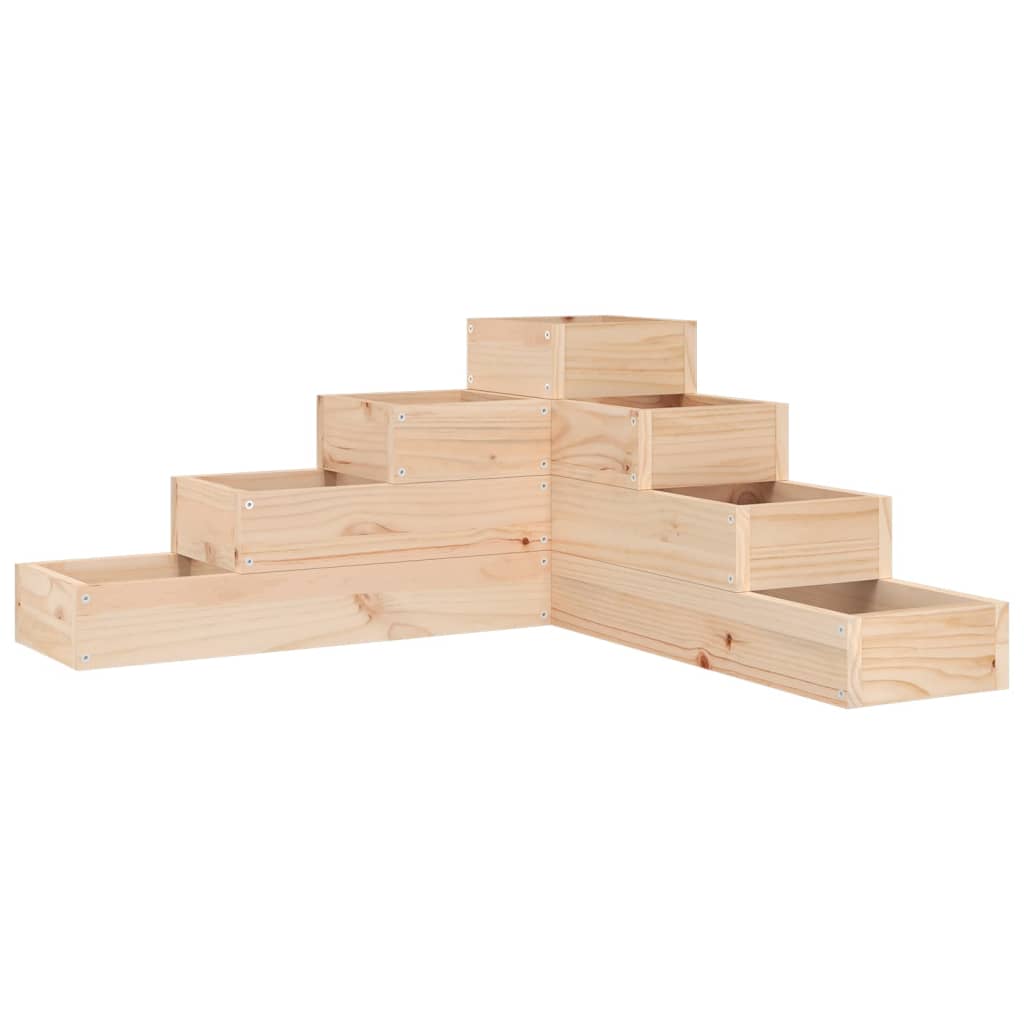 Planter Wooden L-Shape 4 Tier Garden Pine Raised Corner Flower Herb Bed Natural