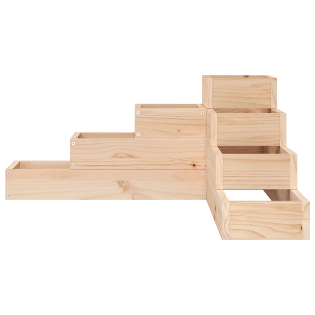 Planter Wooden L-Shape 4 Tier Garden Pine Raised Corner Flower Herb Bed Natural