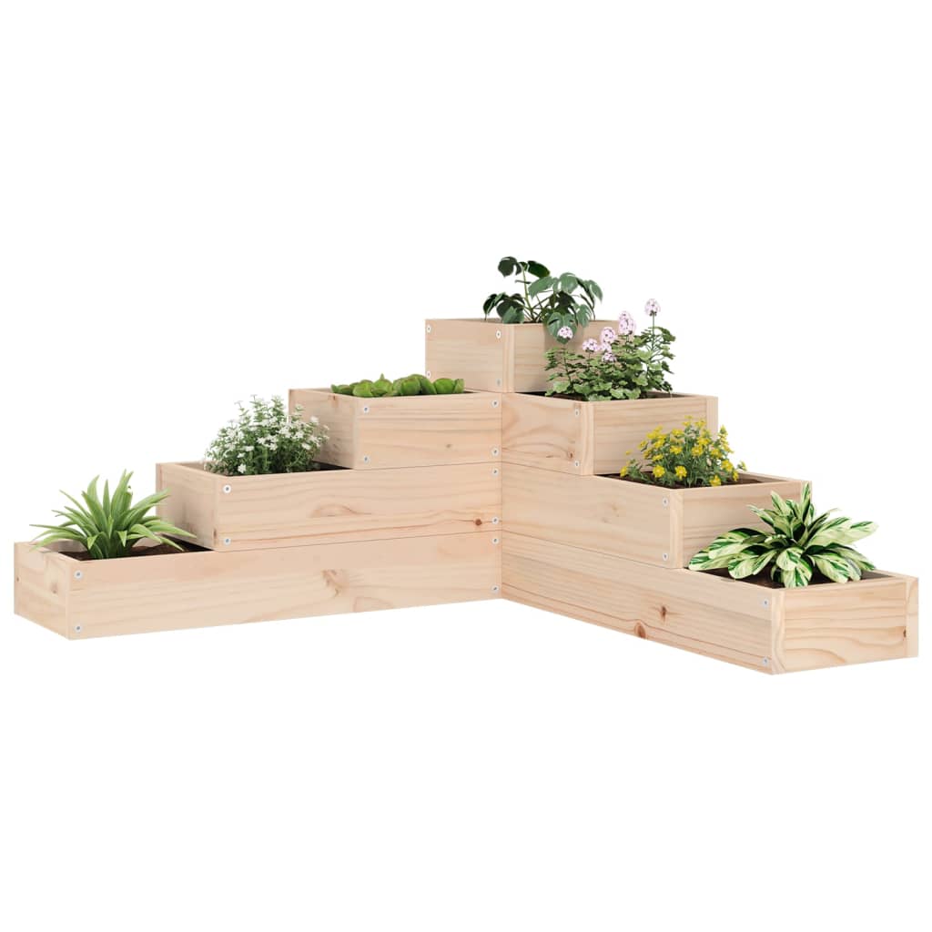 Planter Wooden L-Shape 4 Tier Garden Pine Raised Corner Flower Herb Bed Natural