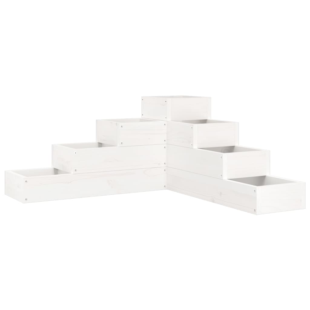 Planter Wooden L-Shape 4 Tier Garden Pine Raised Corner Flower Herb Bed Natural
