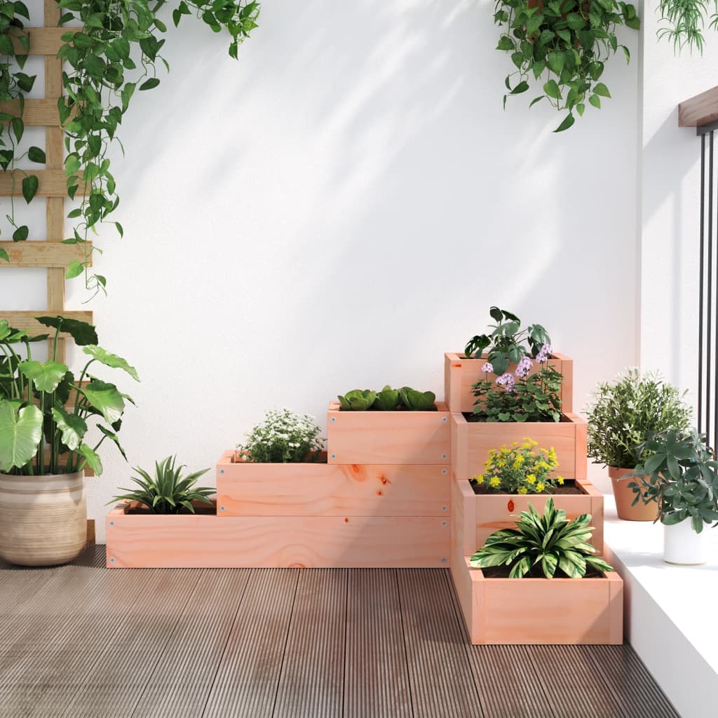 Planter Wooden L-Shape 4 Tier Garden Pine Raised Corner Flower Herb Bed Natural