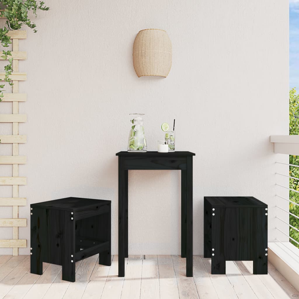 Bar Stools 2 Pcs Black Solid Wood Pine