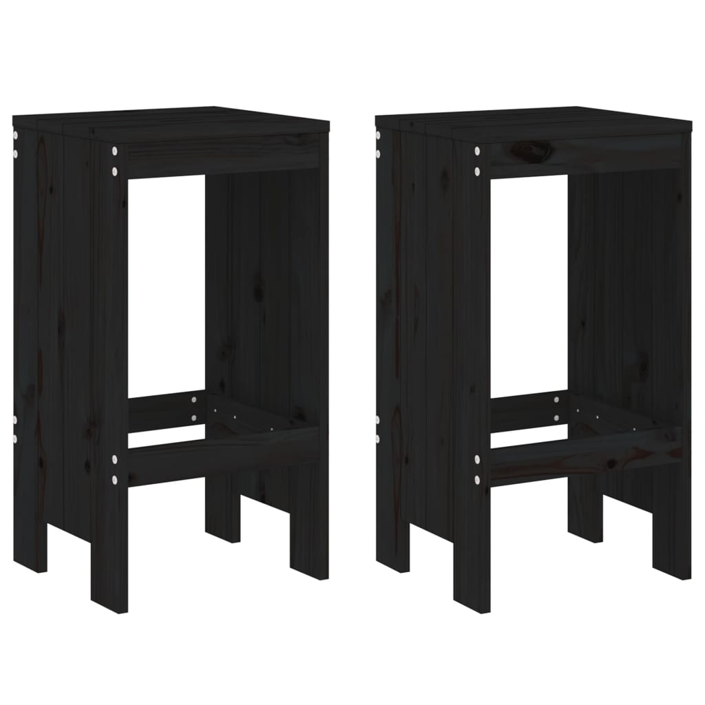 Bar Stools 2 Pcs Black Solid Wood Pine