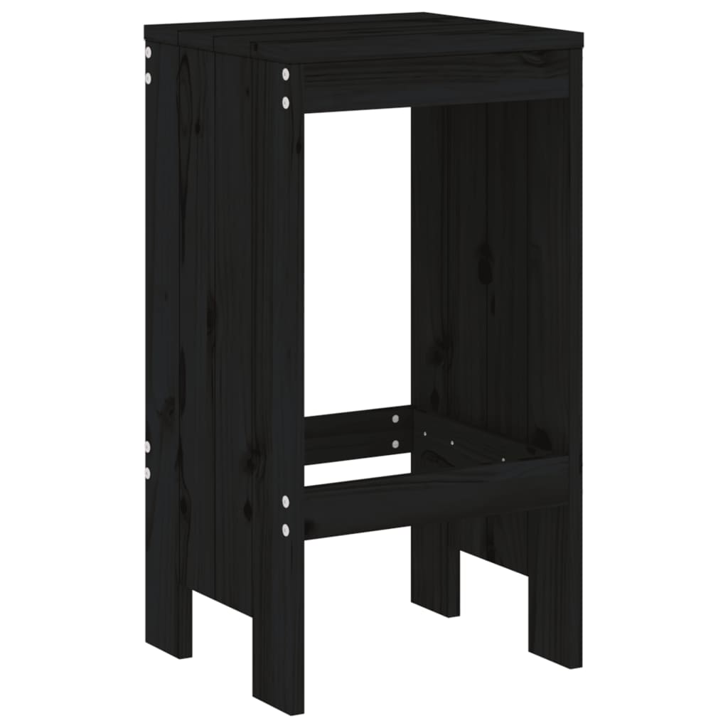Bar Stools 2 Pcs Black Solid Wood Pine