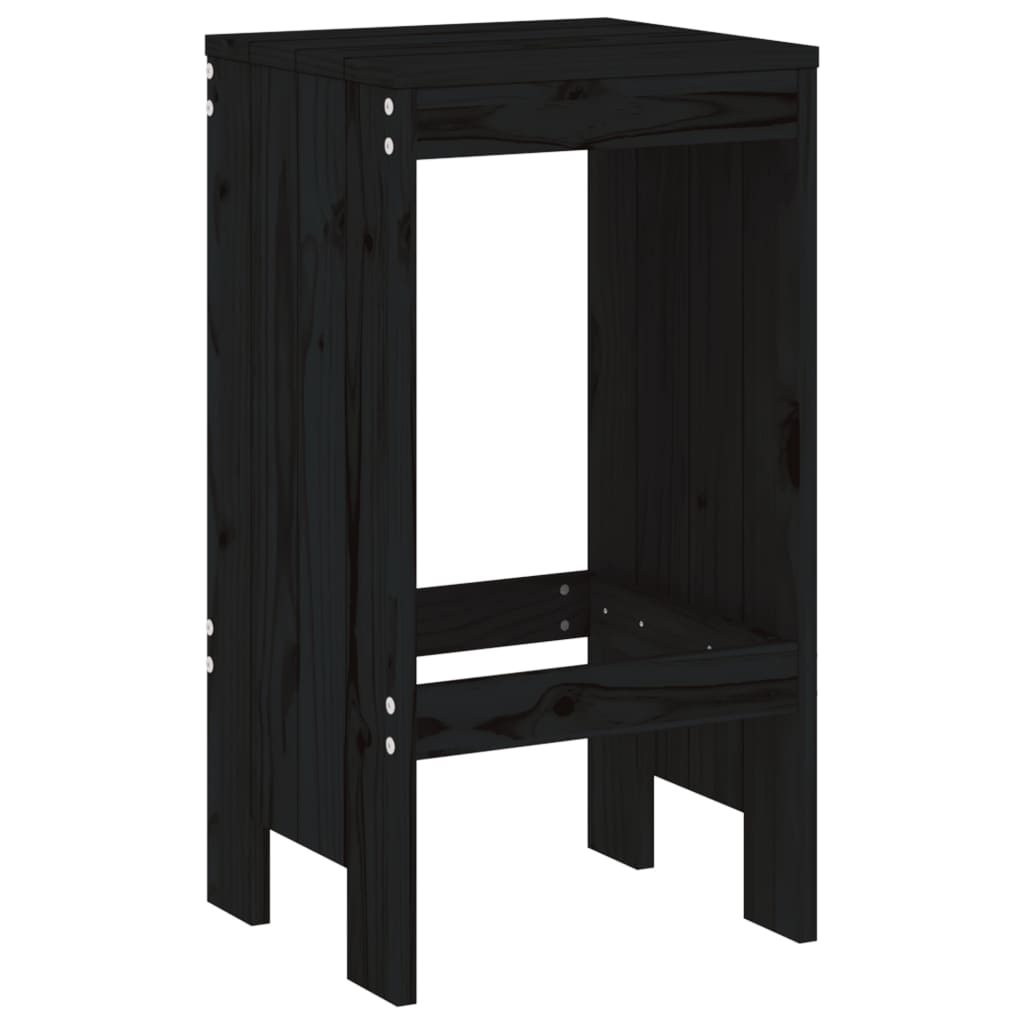Bar Stools 2 Pcs Black Solid Wood Pine