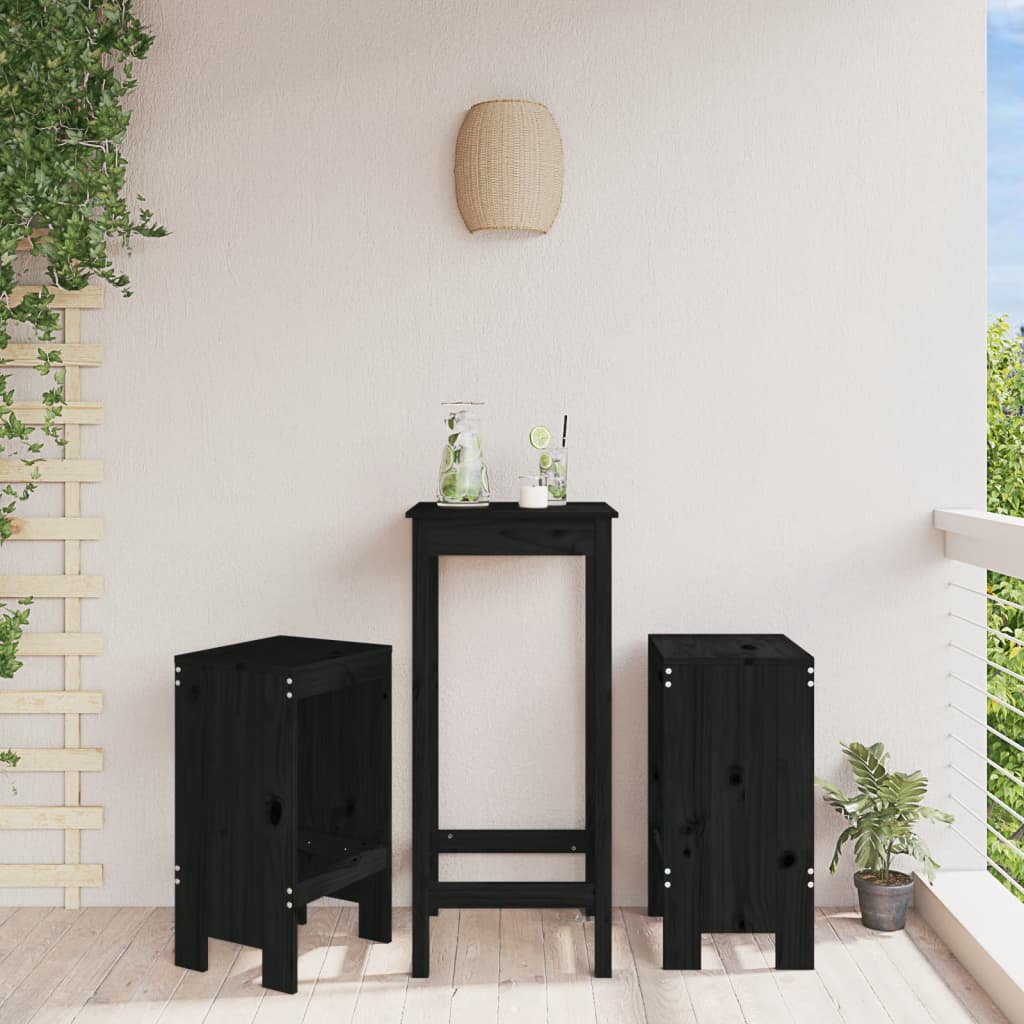 Bar Stools 2 Pcs Black Solid Wood Pine