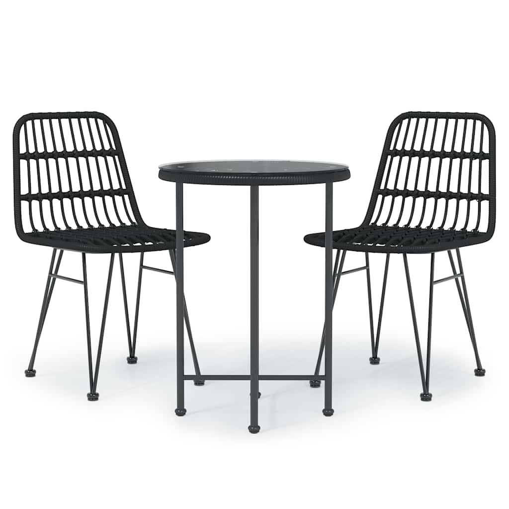 Outdoor Furniture Set 3 Piece Garden Dining Poly Rattan Patio Table & Chairs bla