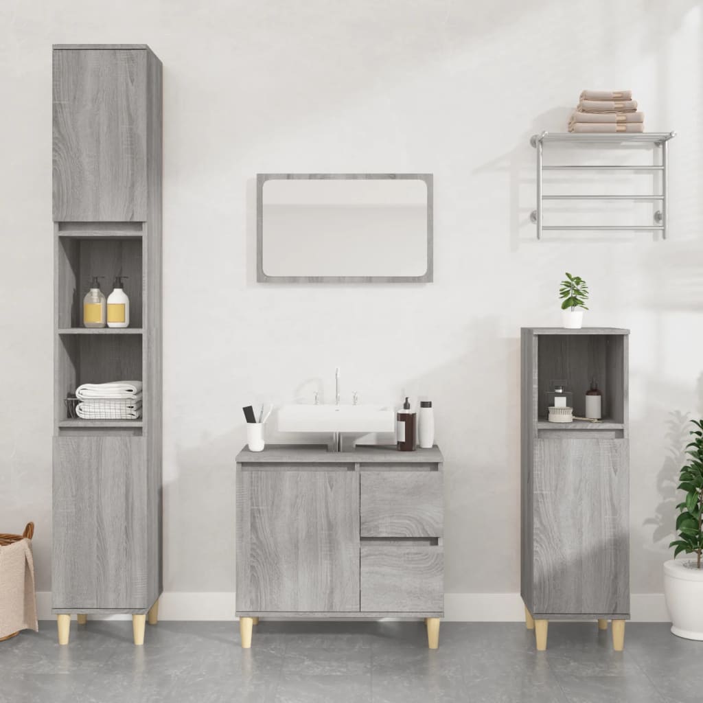 3 Piece Bathroom Furniture Set Engineered Wood