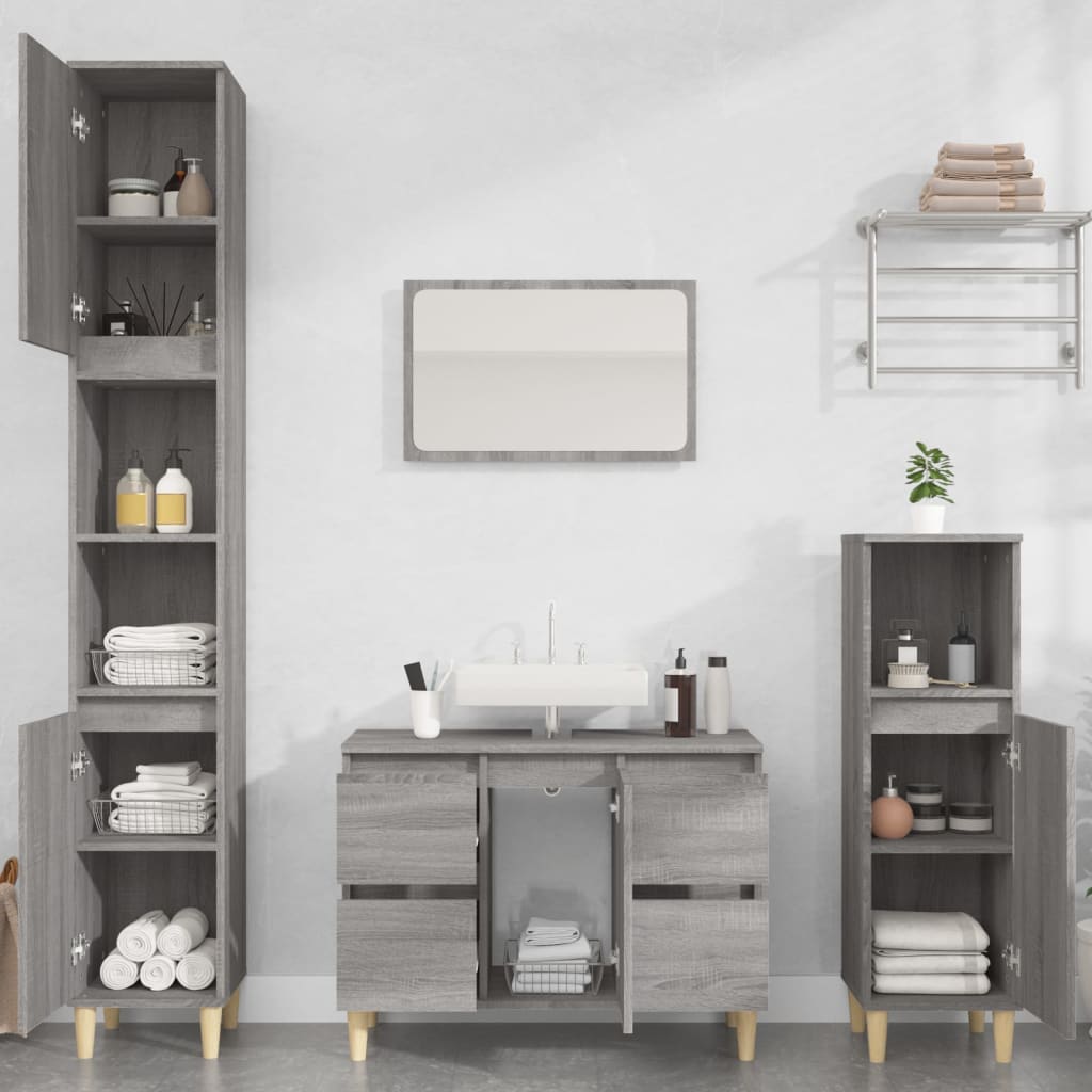 3 Piece Bathroom Furniture Set Engineered Wood