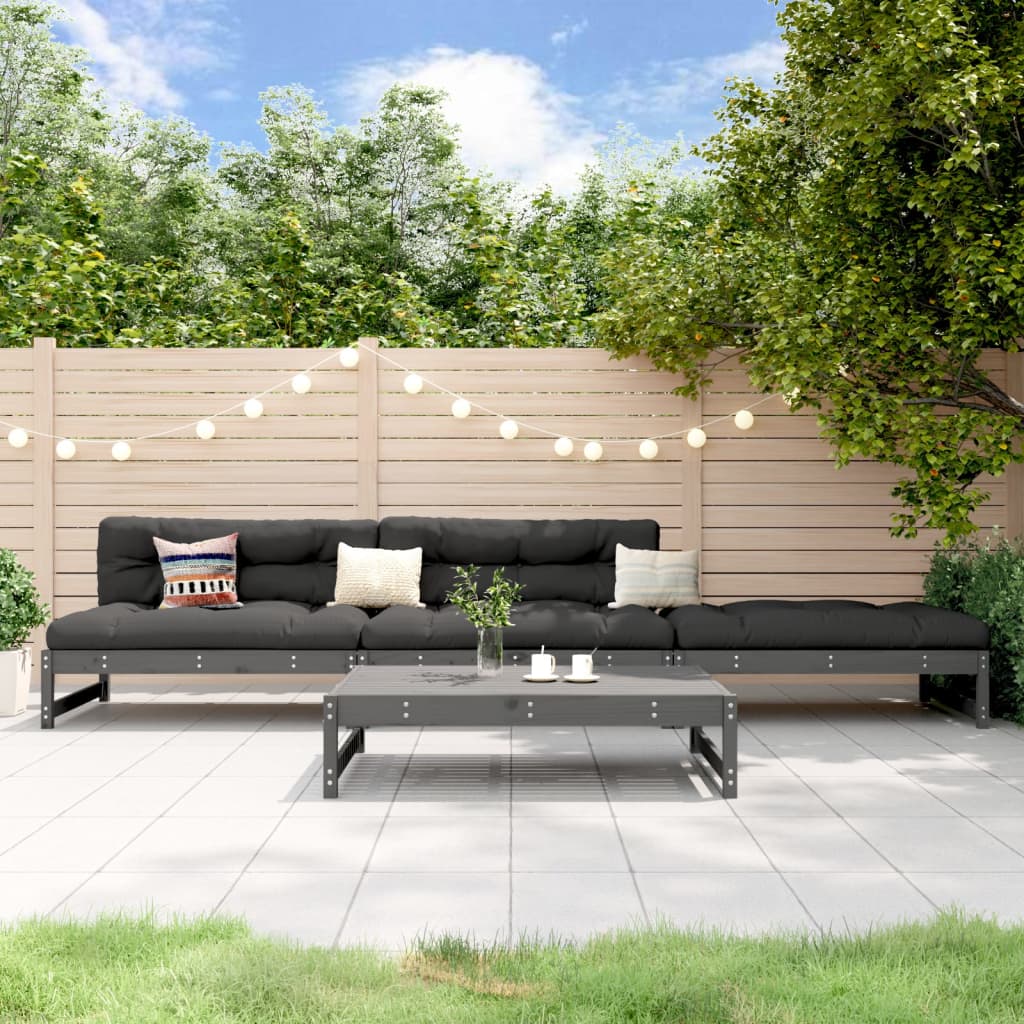 4 Piece Garden Lounge Set Black Solid Wood Pine