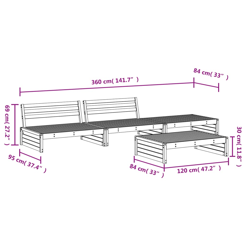 4 Piece Garden Lounge Set Solid Wood Pine
