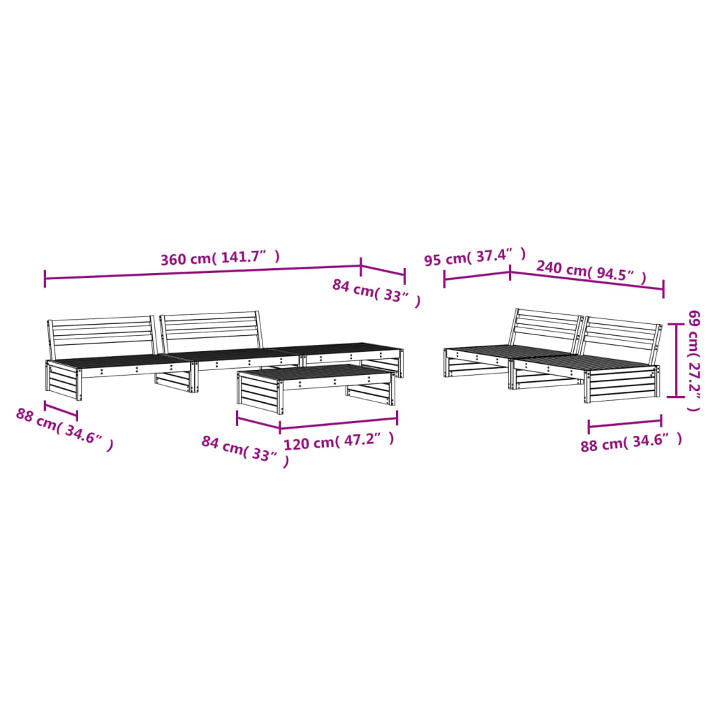 6 Piece Garden Lounge Set Solid Wood Pine