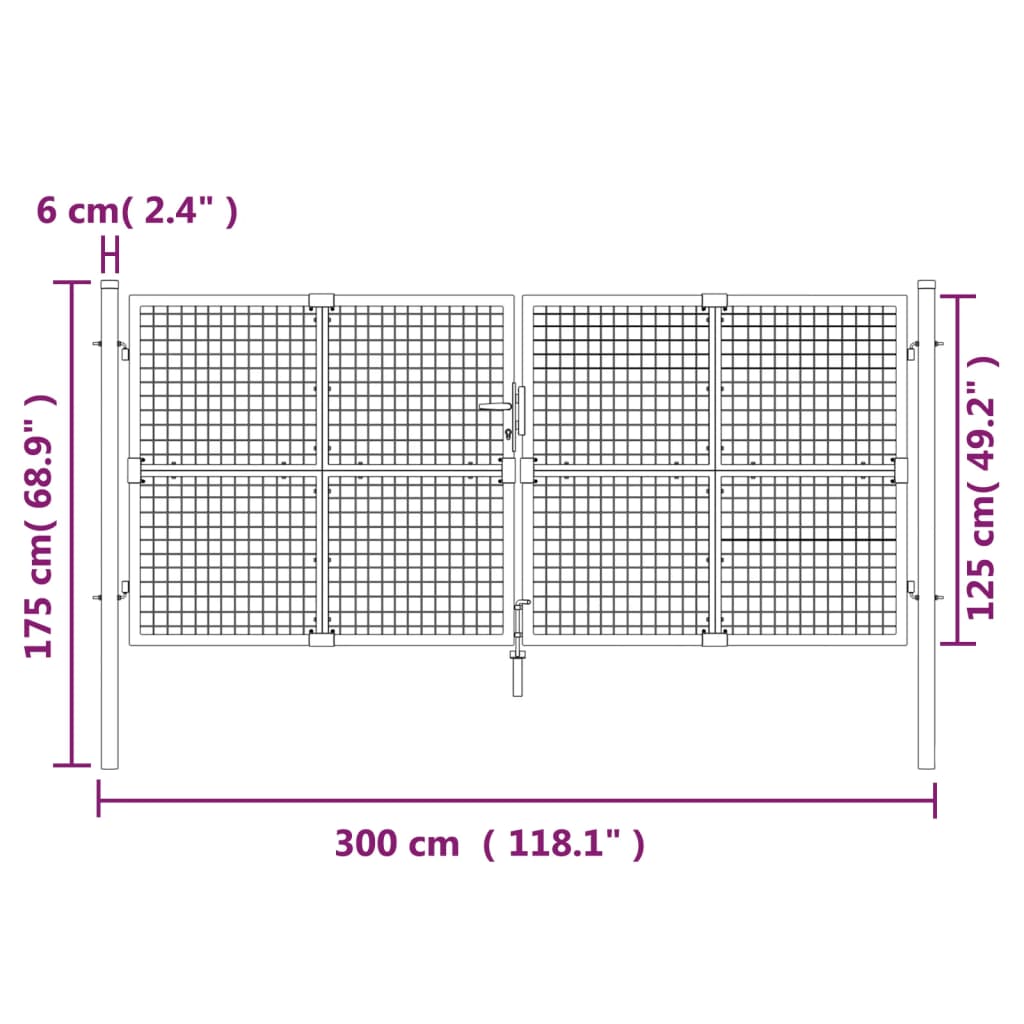 Mesh Garden Gate 300X125 Cm Galvanised Steel