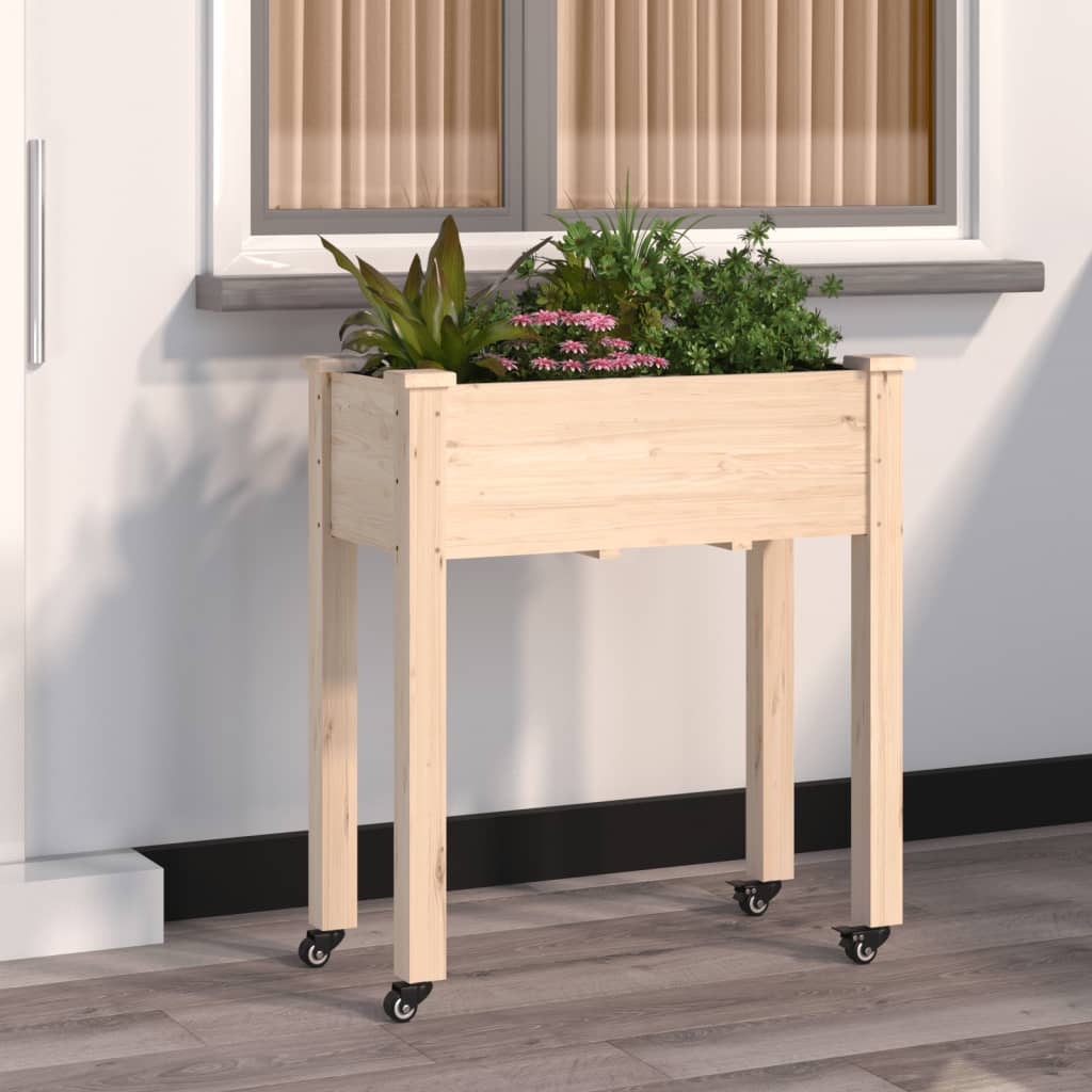 Wheeled Planter With Liner Solid Wood Fir