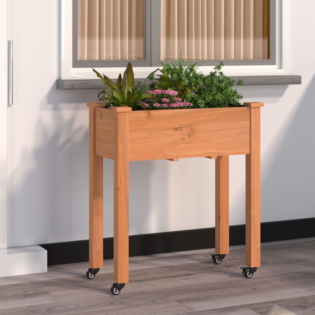 Wheeled Planter With Liner Solid Wood Fir