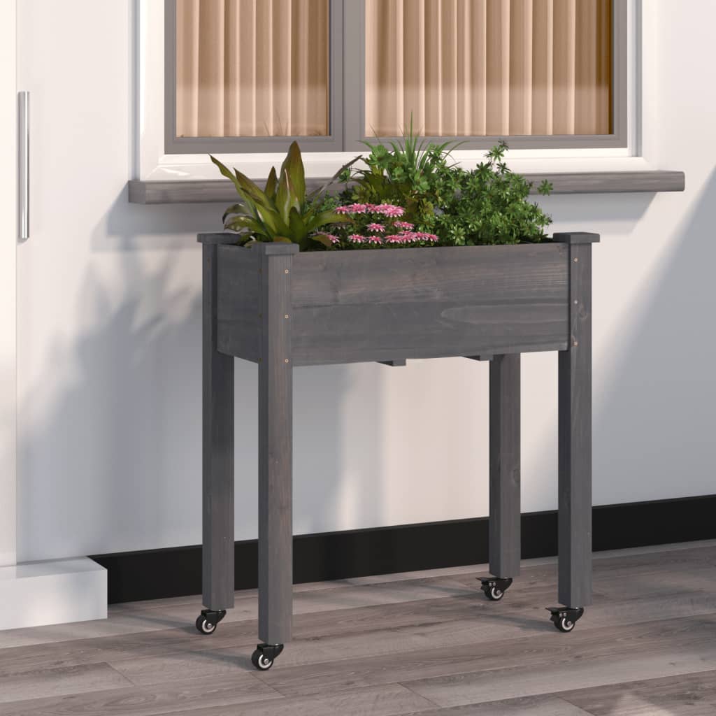 Wheeled Planter With Liner Solid Wood Fir