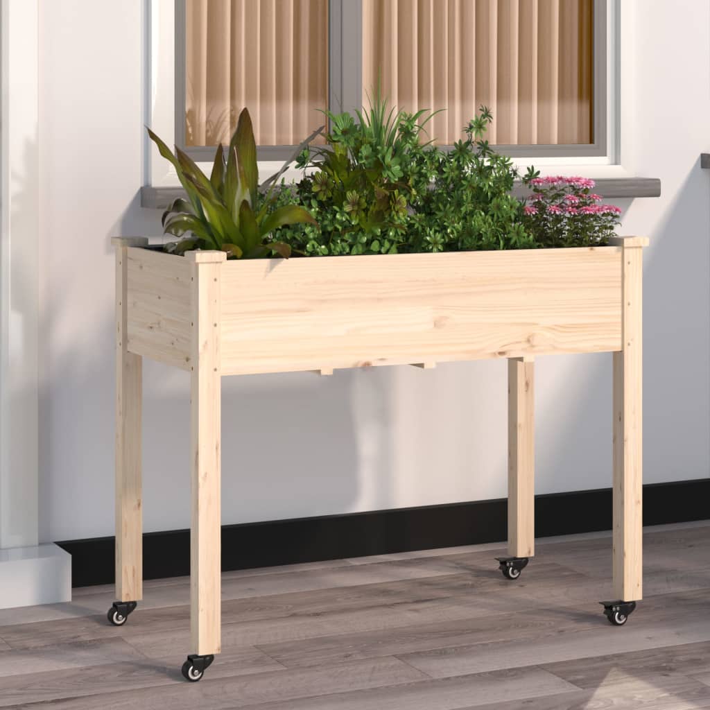 Wheeled Planter With Liner Solid Wood Fir